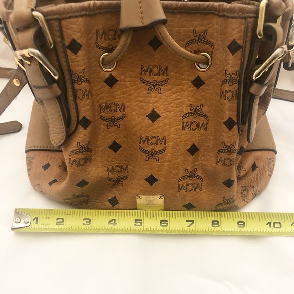MCM Tan Leather Drawstring Bag with some Leather Wear - Picture 4 of 14